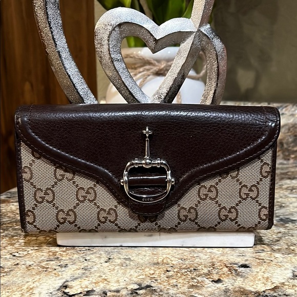 GUCCI EUC HORSEBIT 1955 LEATHER/CLOTH WALLET - Picture 1 of 9